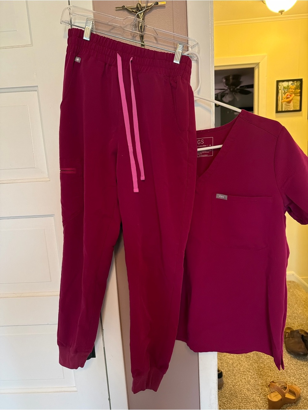 Figs Women's Berry Track Pants with Pink Drawstring